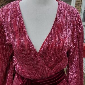 AKIRA Fuchsia Sequin Wrap Dress